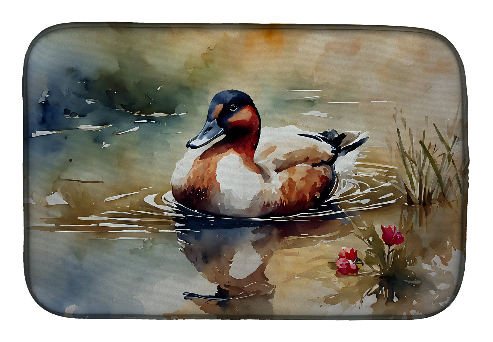 Canvasback Duck Swimming Pond Wildlife Dish Drying Mat Absorbent Dish Drying Mat Pad for Kitchen Counter Dish Drainer Mat for Countertop, 14 x 21", Multicolor