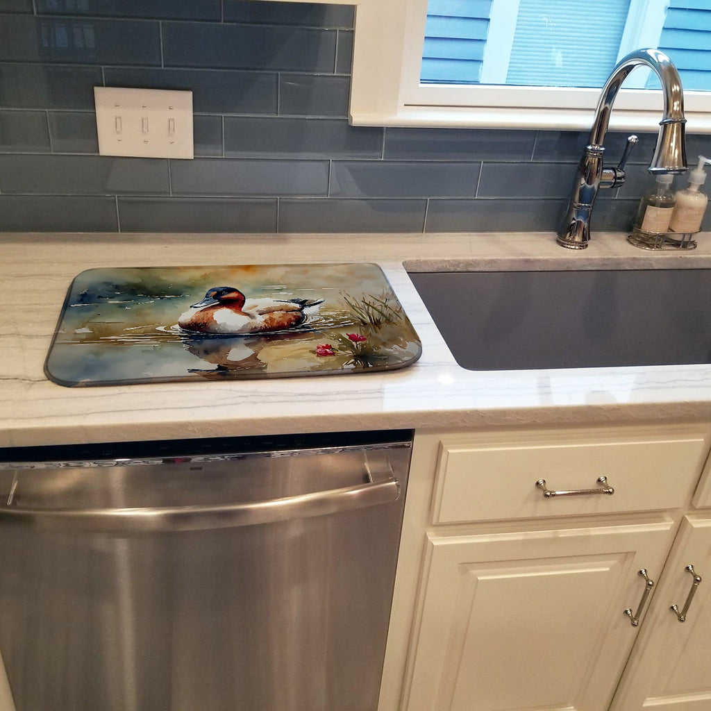 Canvasback Duck Swimming Pond Wildlife Dish Drying Mat Absorbent Dish Drying Mat Pad for Kitchen Counter Dish Drainer Mat for Countertop, 14 x 21", Multicolor