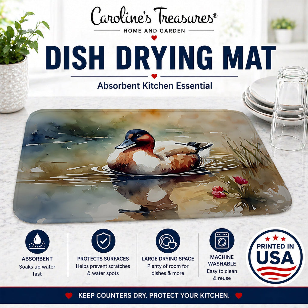 Canvasback Duck Swimming Pond Wildlife Dish Drying Mat Absorbent Dish Drying Mat Pad for Kitchen Counter Dish Drainer Mat for Countertop, 14 x 21", Multicolor