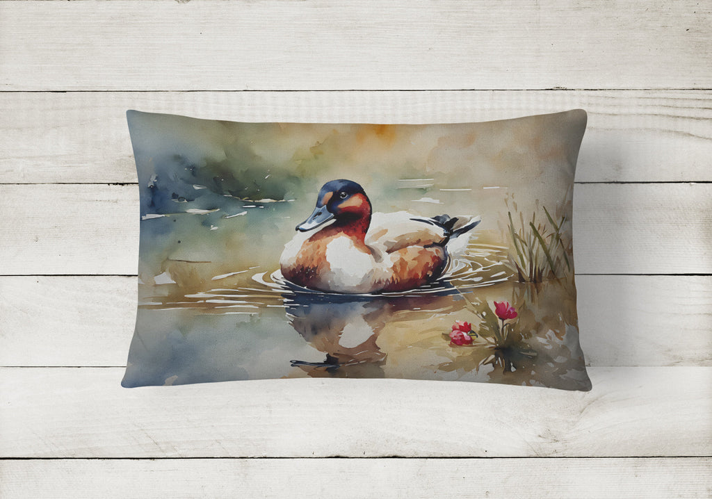Canvasback Duck Swimming Pond Wildlife Decorative Throw Pillow 12x16 Indoor Outdoor Accent Cushion, Fabric Cover with Insert for Sofa, Bed, Porch & Living Room