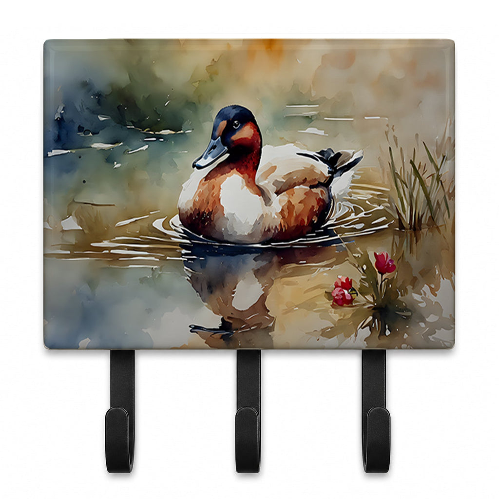 Canvasback Duck Swimming Pond Wildlife Leash or Key Holder Wall Hooks, Coat Rack Wall Mount, for Hanging Keys, Towels, Aprons, Leashes