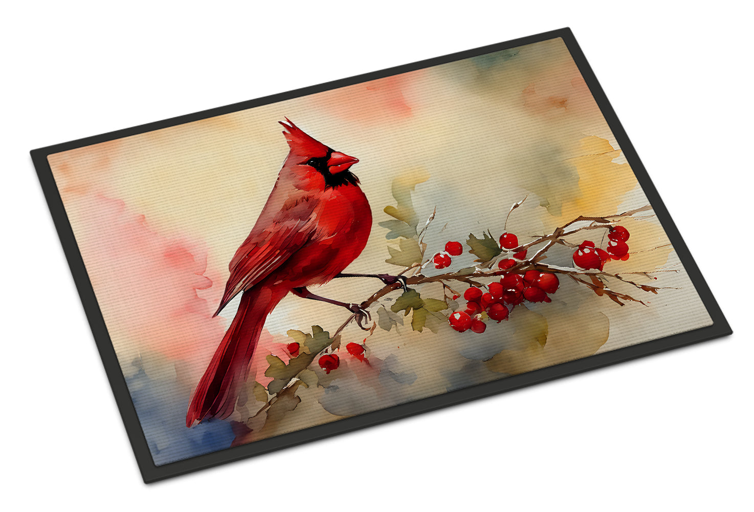 Northern Cardinal with Berries Doormat Indoor Outdoor 24H X 36W Front Door Mat Rugs for Entryway, Non Slip Washable Low Pile,