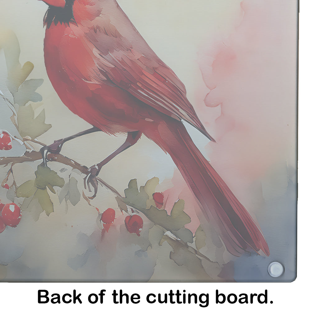 Northern Cardinal with Berries Cutting Board Tempered Glass Kitchen Cutting Surface, Heat Resistant Chopping, Non-Slip Feet, Food Prep & Serving