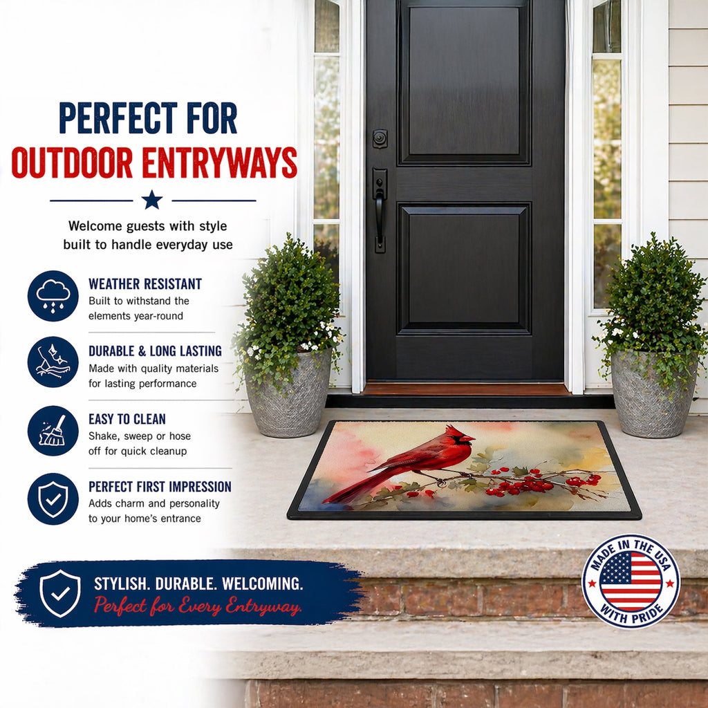 Northern Cardinal with Berries Doormat Indoor Outdoor 18H X 27W Front Door Mat Rugs for Entryway, Non Slip Washable