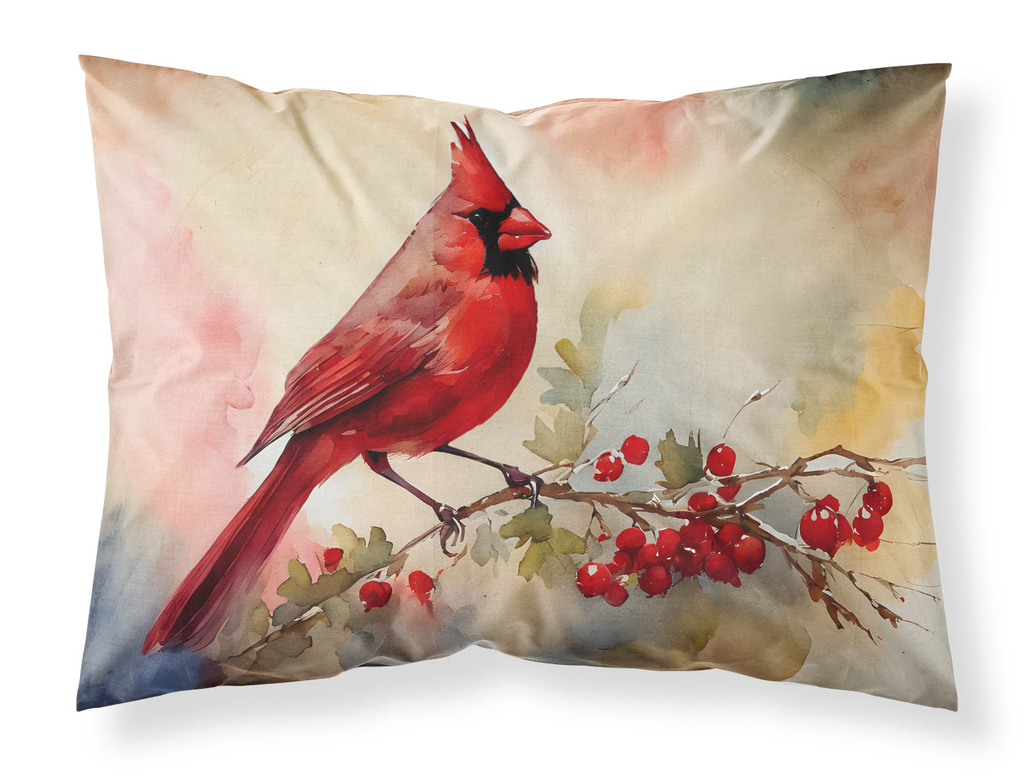 Northern Cardinal with Berries Standard Pillowcase Lightweight Super Soft Easy Care Decorative Artwork Pillowcase, Standard