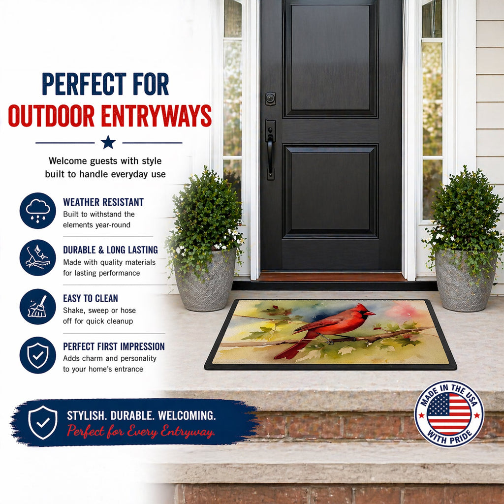 Northern Cardinal on Branch Autumn Doormat Indoor Outdoor 18H X 27W Front Door Mat Rugs for Entryway, Non Slip Washable