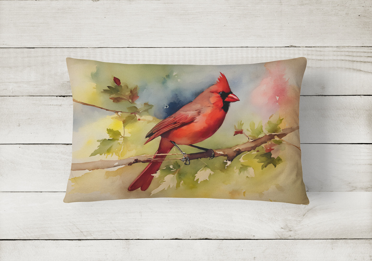 Northern Cardinal on Branch Autumn Decorative Throw Pillow 12x16 Indoor Outdoor Accent Cushion, Fabric Cover with Insert for Sofa, Bed, Porch & Living Room