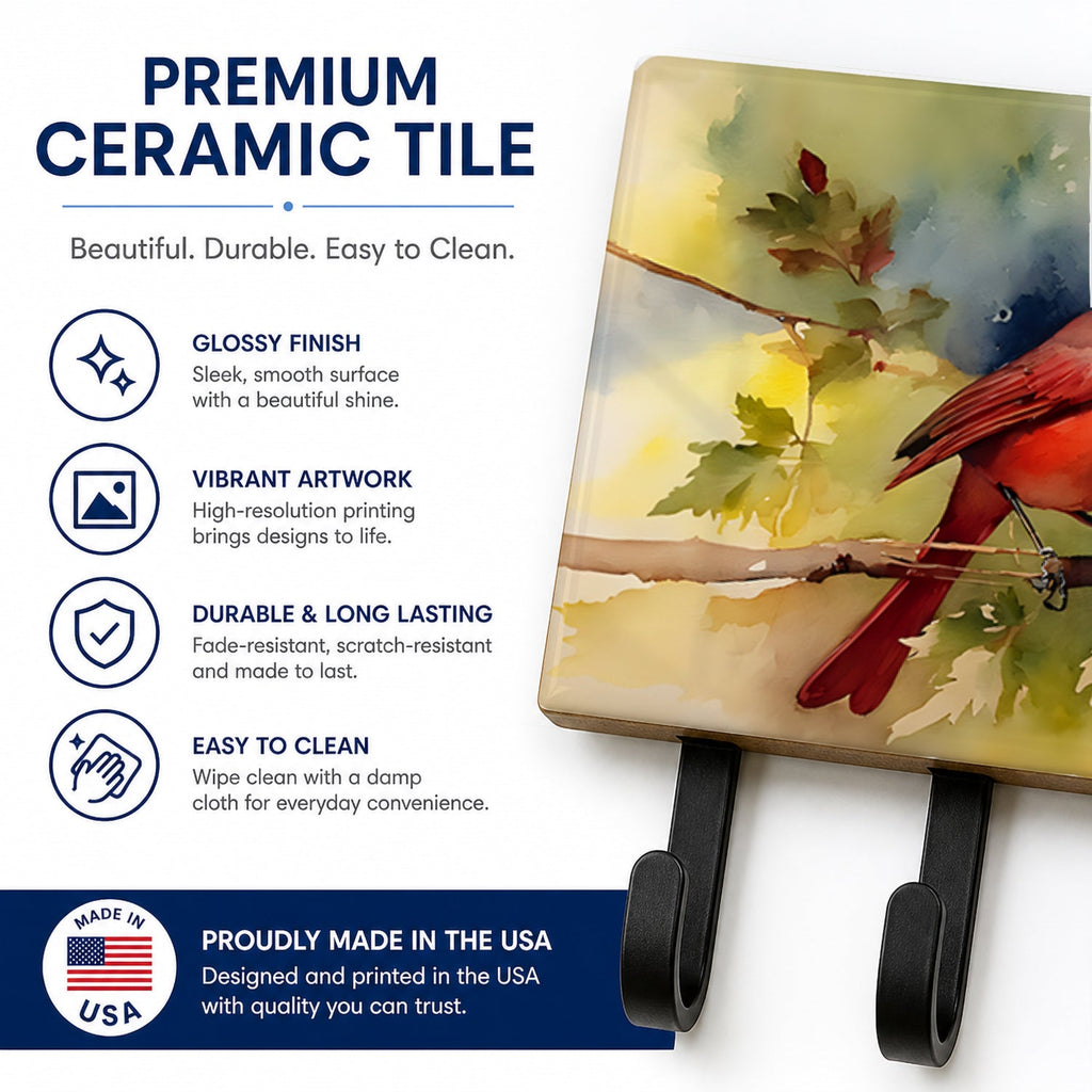 Northern Cardinal on Branch Autumn Leash or Key Holder Wall Hooks, Coat Rack Wall Mount, for Hanging Keys, Towels, Aprons, Leashes