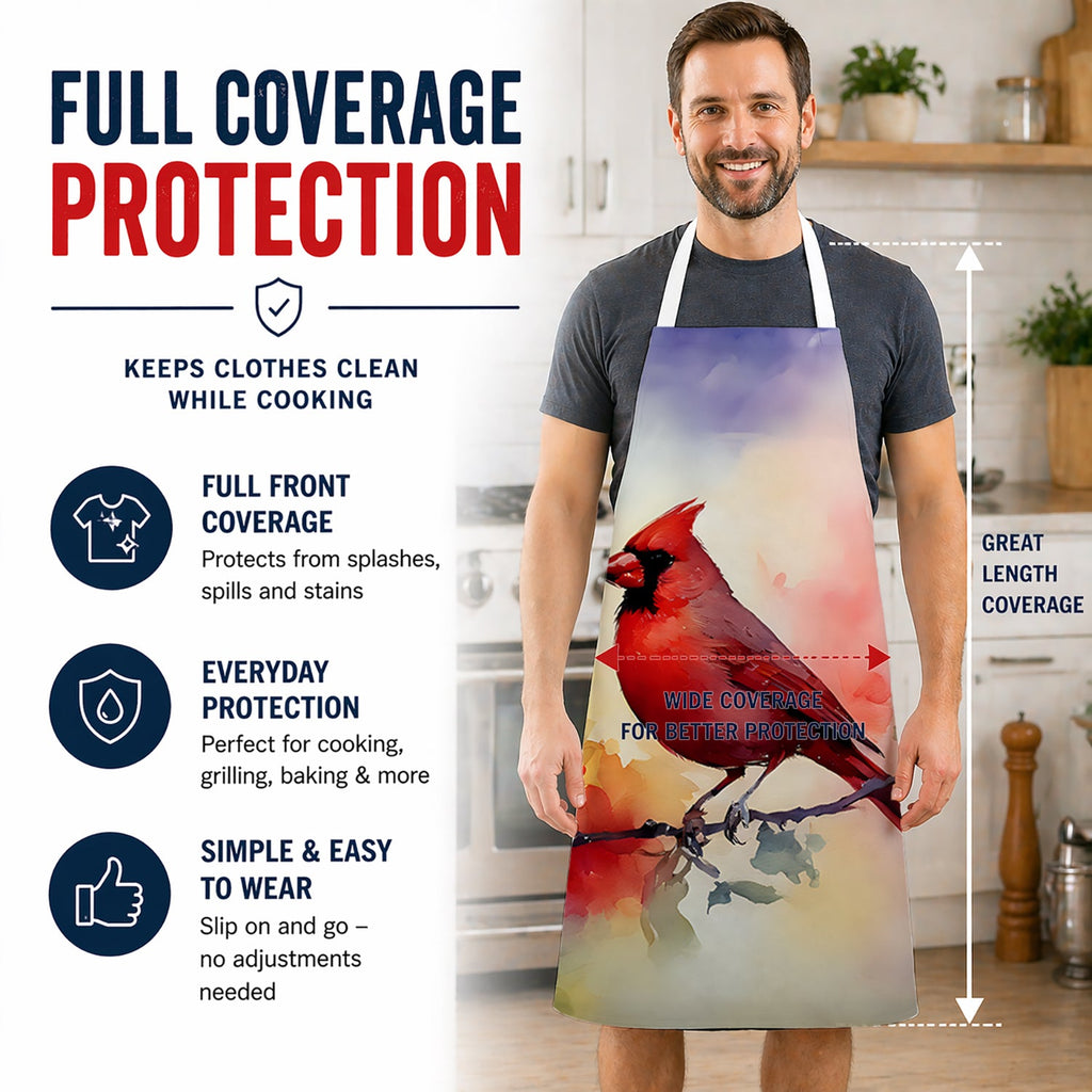 Northern Cardinal Floral Branch Apron Cooking Kitchen Server Baking Crafts Gardening for Adult Women Men, Unisex, Large, Multicolor