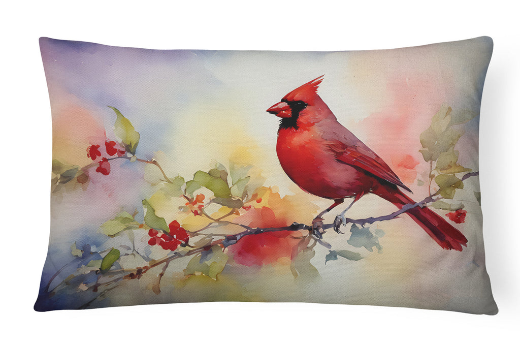 Northern Cardinal Floral Branch Decorative Throw Pillow 12x16 Indoor Outdoor Accent Cushion, Fabric Cover with Insert for Sofa, Bed, Porch & Living Room