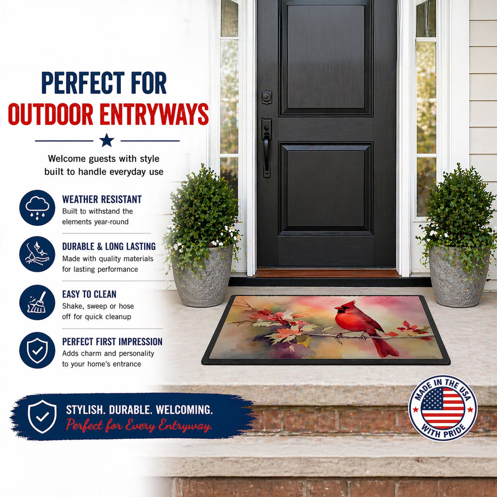 Northern Cardinal on Blossom Branch Doormat Indoor Outdoor 24H X 36W Front Door Mat Rugs for Entryway, Non Slip Washable Low Pile,