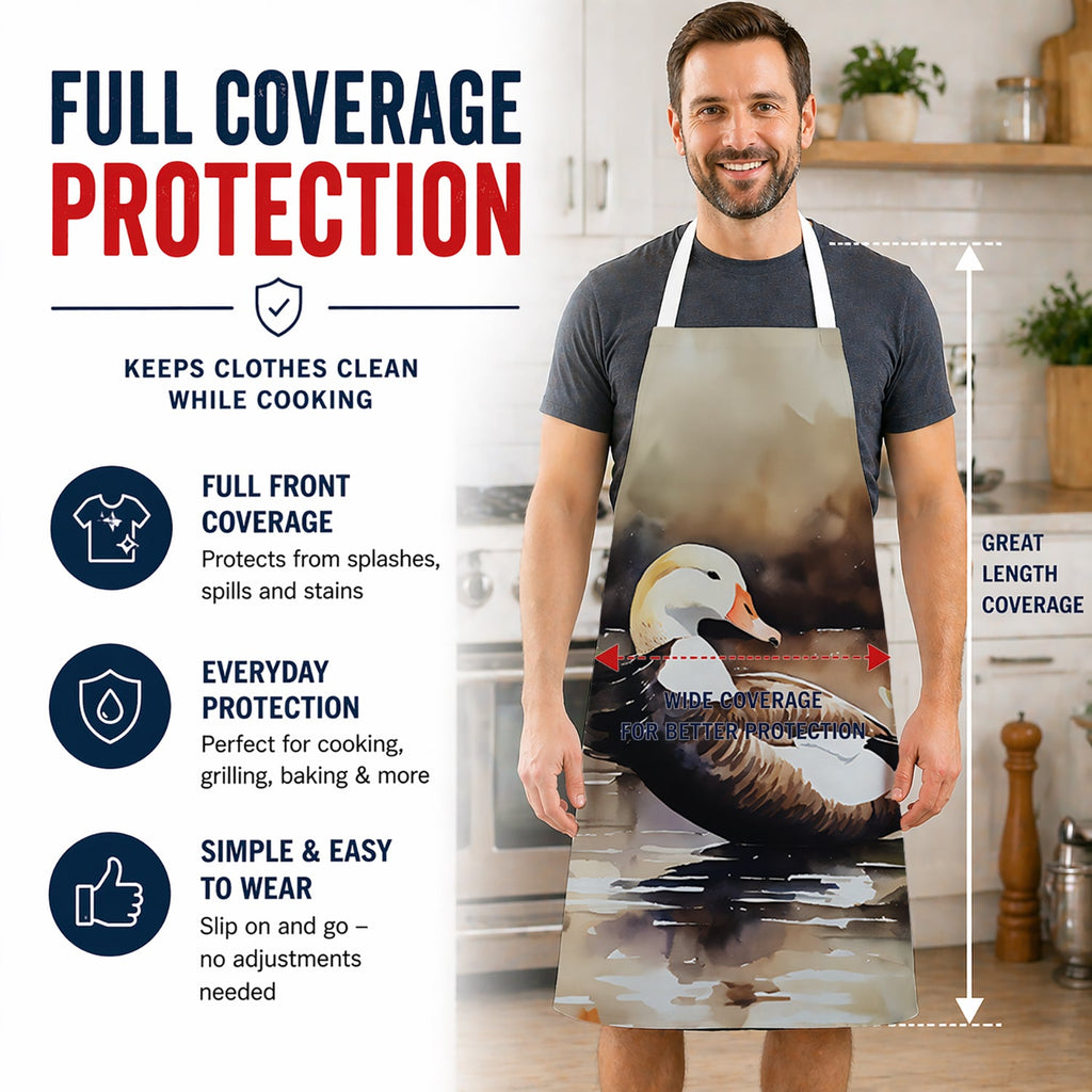 Common Eider Wood Duck Swimming with Flowers Apron Cooking Kitchen Server Baking Crafts Gardening for Adult Women Men, Unisex, Large, Multicolor