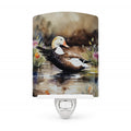 Common Eider Wood Duck Swimming with Flowers Ceramic Night Light Compact, UL-Certified, Ideal for Bedroom, Bathroom, Nursery, Hallway, Kitchen, 6x4x3, Multicolor