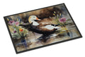 Common Eider Wood Duck Swimming with Flowers Doormat Indoor Outdoor 18H X 27W Front Door Mat Rugs for Entryway, Non Slip Washable