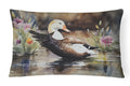 Common Eider Wood Duck Swimming with Flowers Decorative Throw Pillow 12x16 Indoor Outdoor Accent Cushion, Fabric Cover with Insert for Sofa, Bed, Porch & Living Room