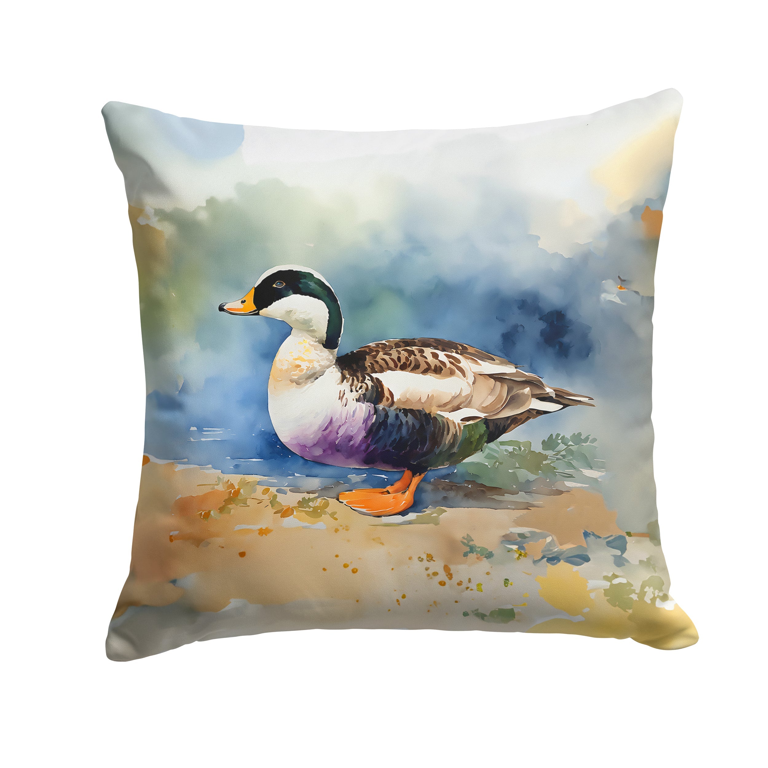 Common Eider Duck Standing Shoreline Decorative Throw Pillow 14x14 Indoor Outdoor Accent Cushion, Fabric Cover with Insert for Sofa, Bed, Porch & Living Room