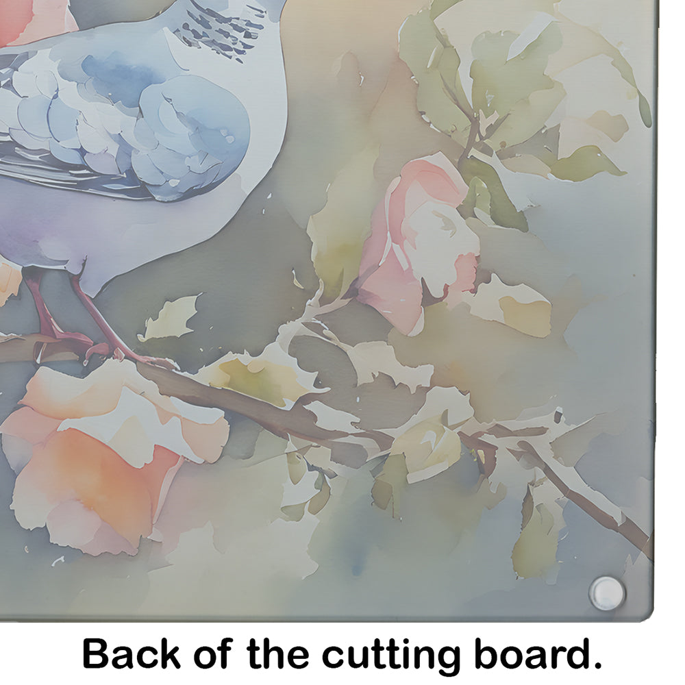 White Dove on Floral Branch Cutting Board Tempered Glass Kitchen Cutting Surface, Heat Resistant Chopping, Non-Slip Feet, Food Prep & Serving