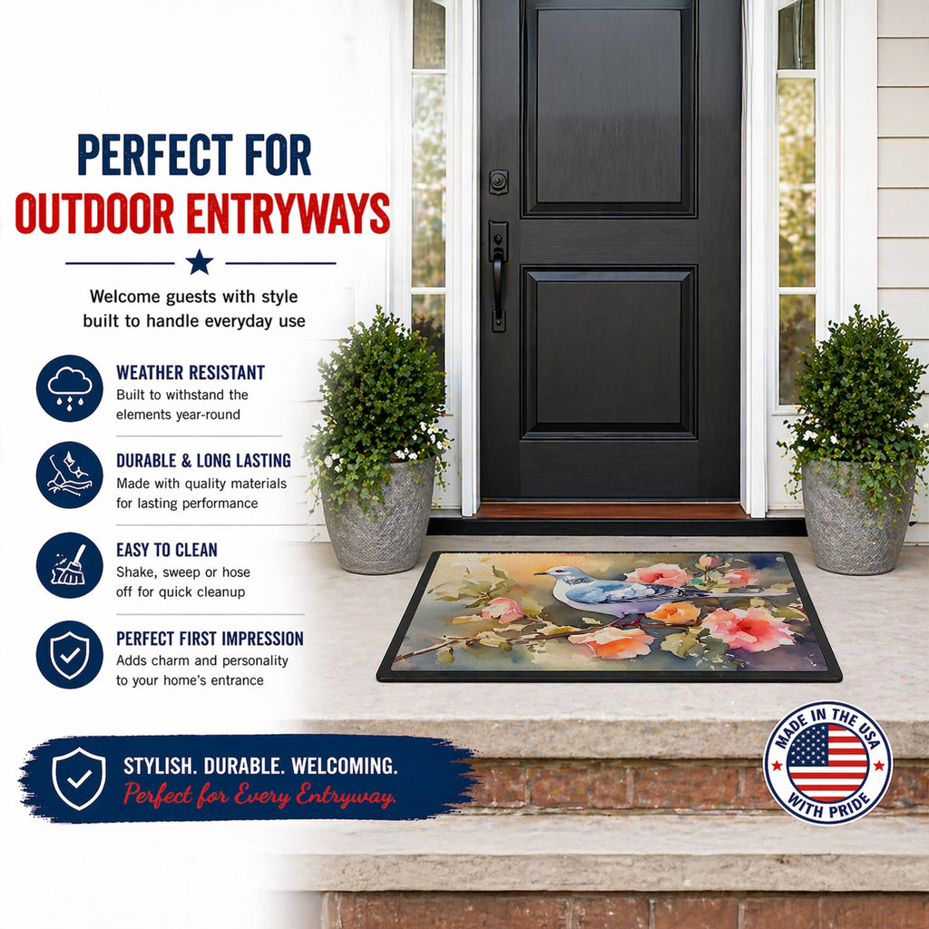 White Dove on Floral Branch Doormat Indoor Outdoor 18H X 27W Front Door Mat Rugs for Entryway, Non Slip Washable