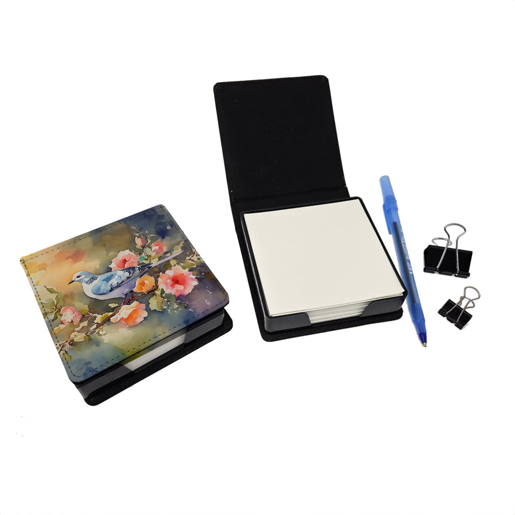 White Dove on Floral Branch PU Leather Note Paper Holder with Artist-Designed Cover, Desk Accessory, Office Gift