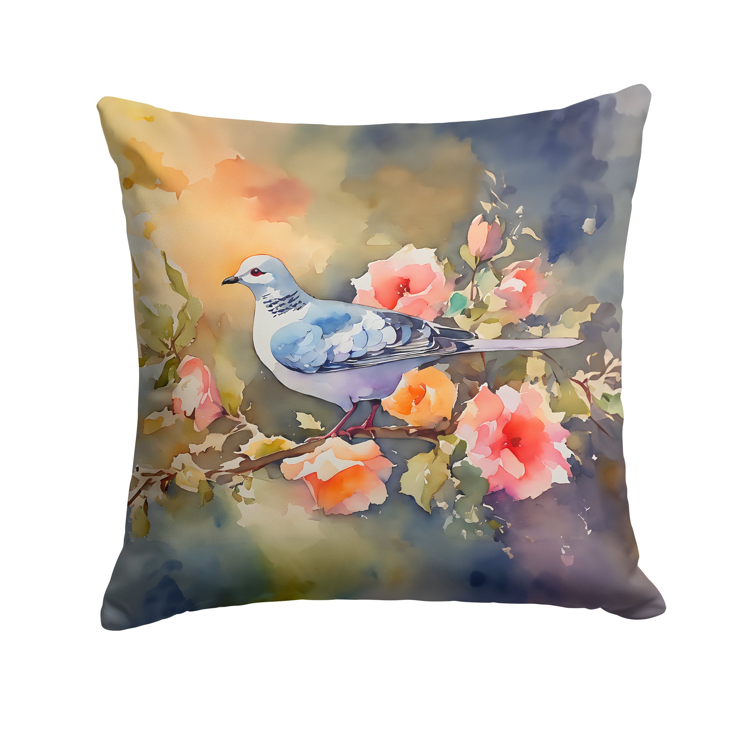 White Dove on Floral Branch Decorative Throw Pillow 18x18 Indoor Outdoor Accent Cushion, Fabric Cover with Insert for Sofa, Bed, Porch & Living Room