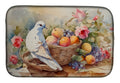 White Dove with Fruit Basket Still Life Dish Drying Mat Absorbent Dish Drying Mat Pad for Kitchen Counter Dish Drainer Mat for Countertop, 14 x 21", Multicolor