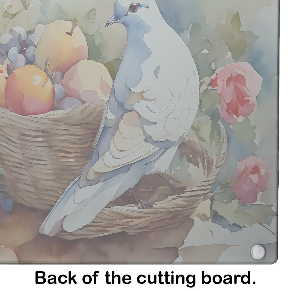 White Dove with Fruit Basket Still Life Cutting Board Tempered Glass Kitchen Cutting Surface, Heat Resistant Chopping, Non-Slip Feet, Food Prep & Serving