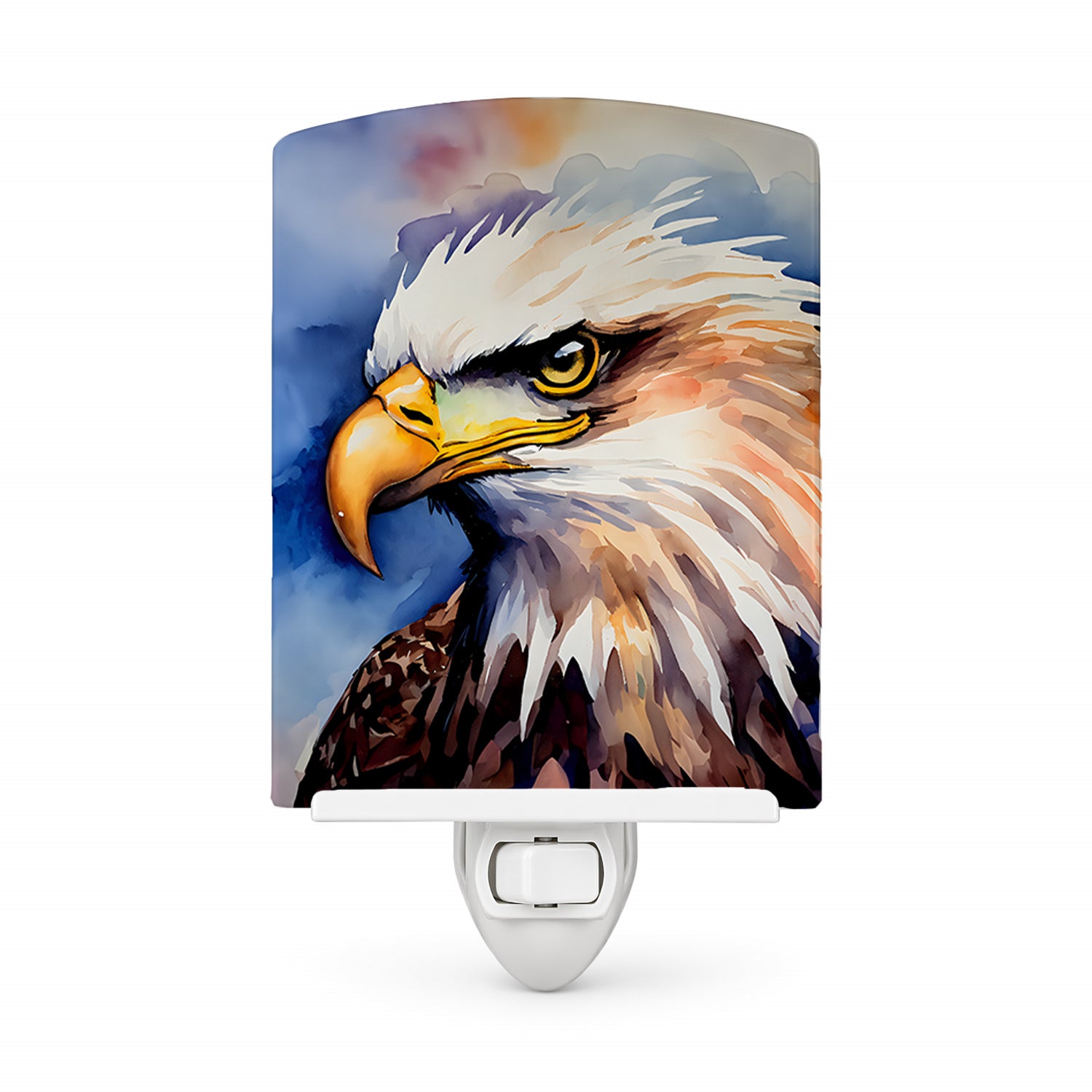 Bald Eagle Portrait Close-Up Ceramic Night Light Compact, UL-Certified, Ideal for Bedroom, Bathroom, Nursery, Hallway, Kitchen, 6x4x3, Multicolor