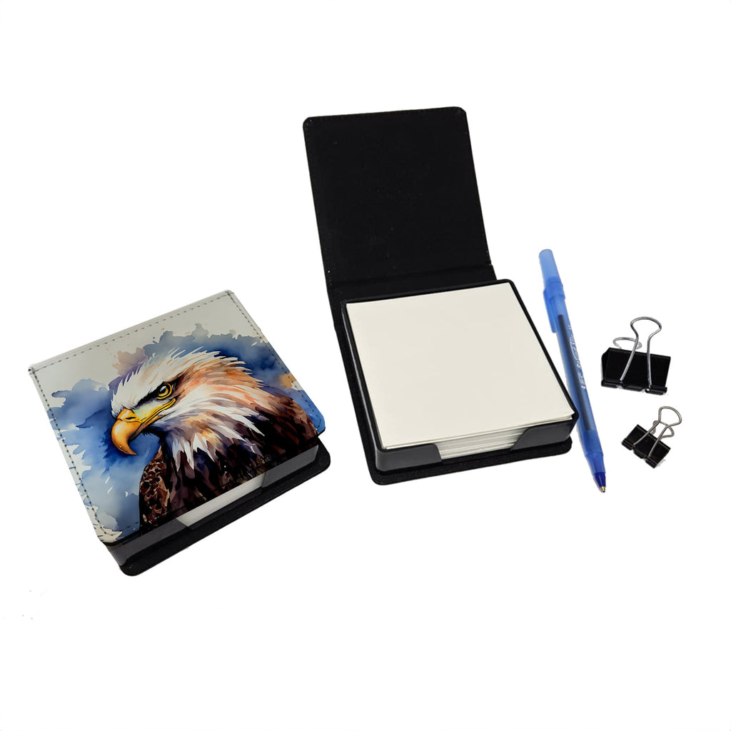 Bald Eagle Portrait Close-Up PU Leather Note Paper Holder with Artist-Designed Cover, Desk Accessory, Office Gift