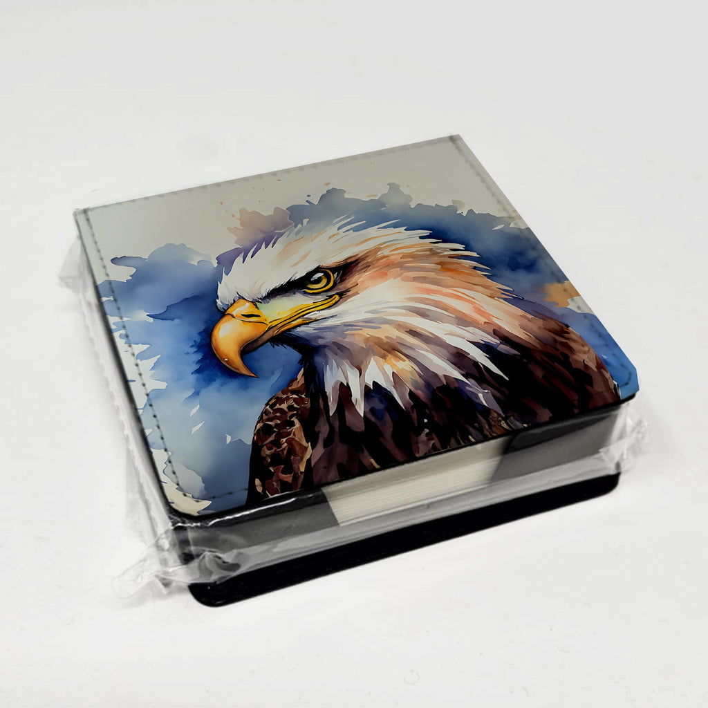 Bald Eagle Portrait Close-Up PU Leather Note Paper Holder with Artist-Designed Cover, Desk Accessory, Office Gift