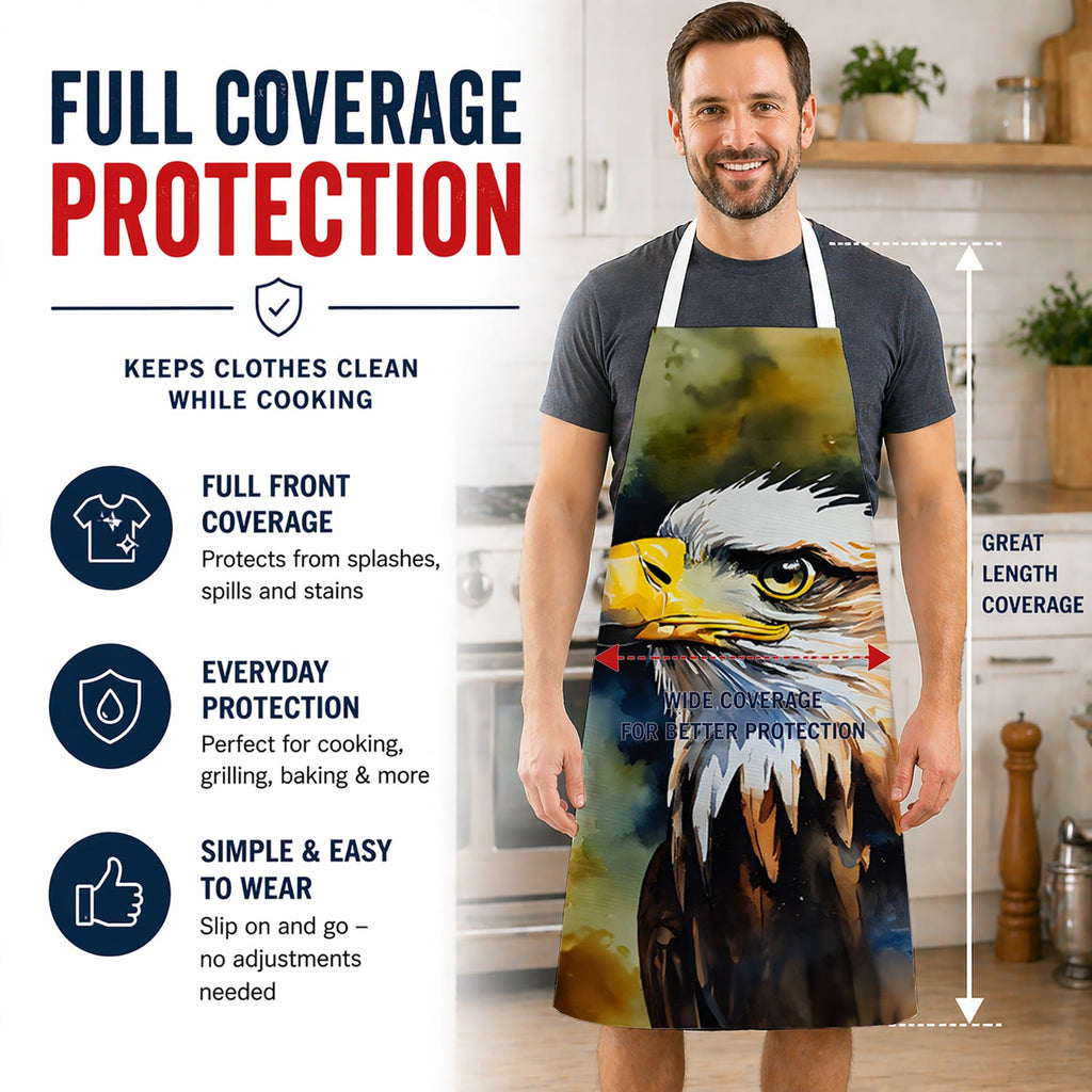 Bald Eagle Portrait Wildlife Apron Cooking Kitchen Server Baking Crafts Gardening for Adult Women Men, Unisex, Large, Multicolor