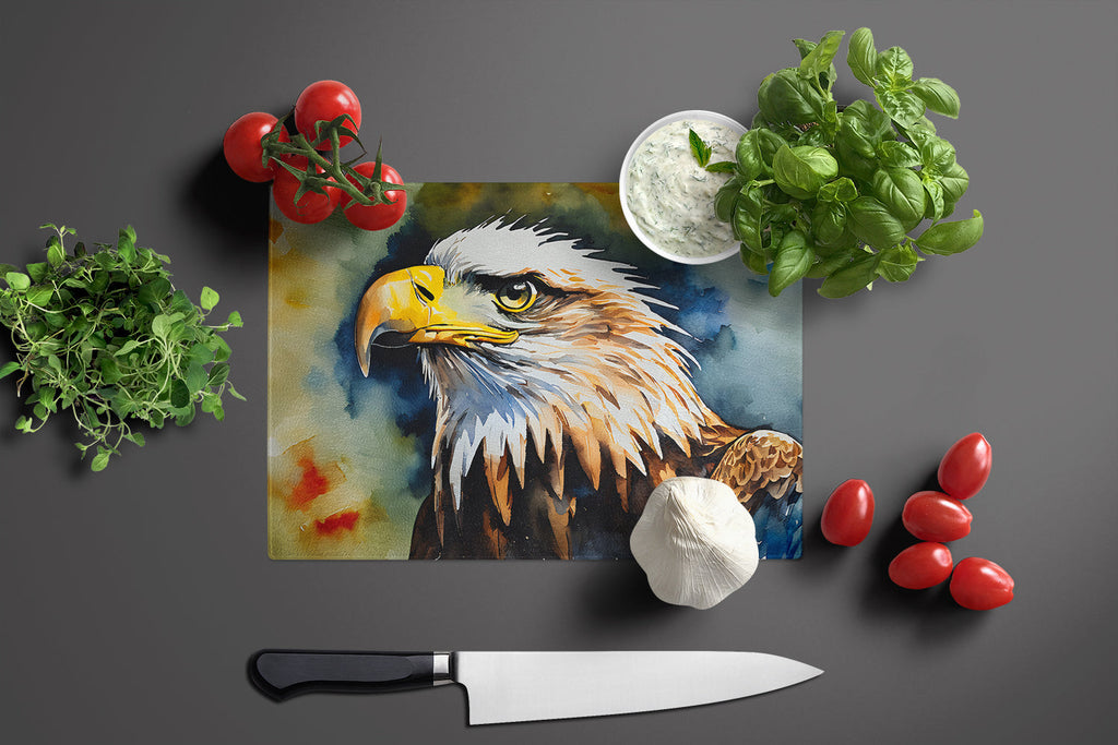 Bald Eagle Portrait Wildlife Cutting Board Tempered Glass Kitchen Cutting Surface, Heat Resistant Chopping, Non-Slip Feet, Food Prep & Serving