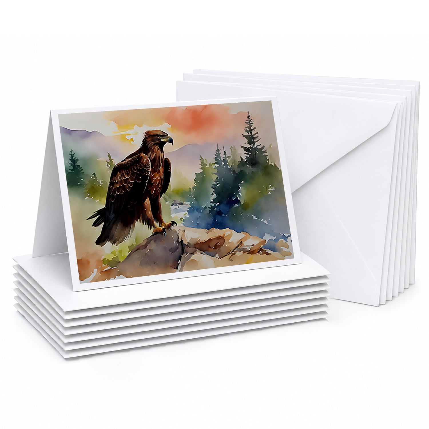 Bald Eagle Perched Mountain Landscape Greeting Cards Pack of 8 Blank Cards with Envelopes Whimsical A7 Size 5x7