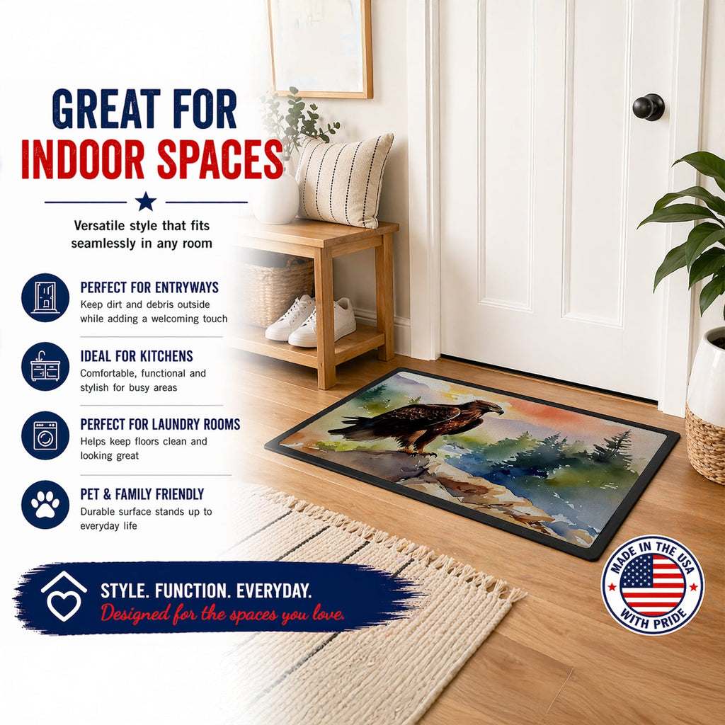 Bald Eagle Perched Mountain Landscape Doormat Indoor Outdoor 24H X 36W Front Door Mat Rugs for Entryway, Non Slip Washable Low Pile,