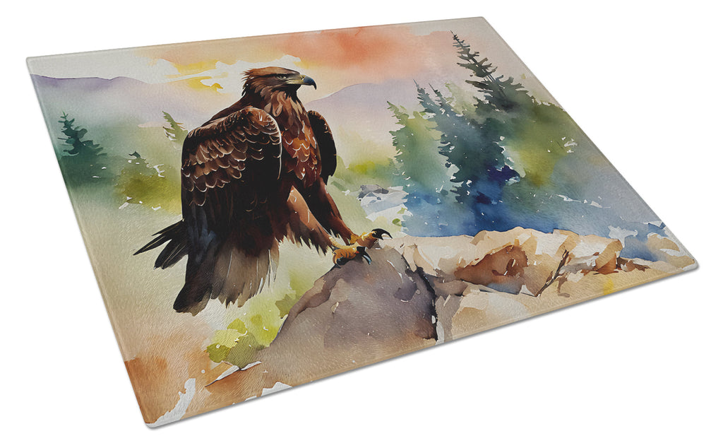 Bald Eagle Perched Mountain Landscape Cutting Board Tempered Glass Kitchen Cutting Surface, Heat Resistant Chopping, Non-Slip Feet, Food Prep & Serving