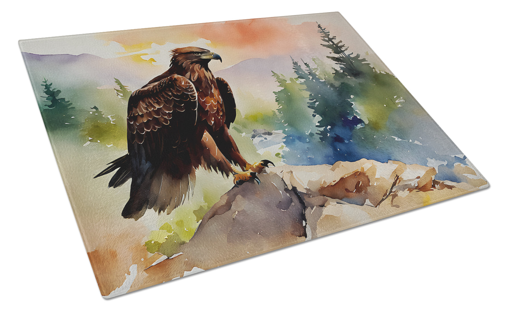 Bald Eagle Perched Mountain Landscape Cutting Board Tempered Glass Kitchen Cutting Surface, Heat Resistant Chopping, Non-Slip Feet, Food Prep & Serving