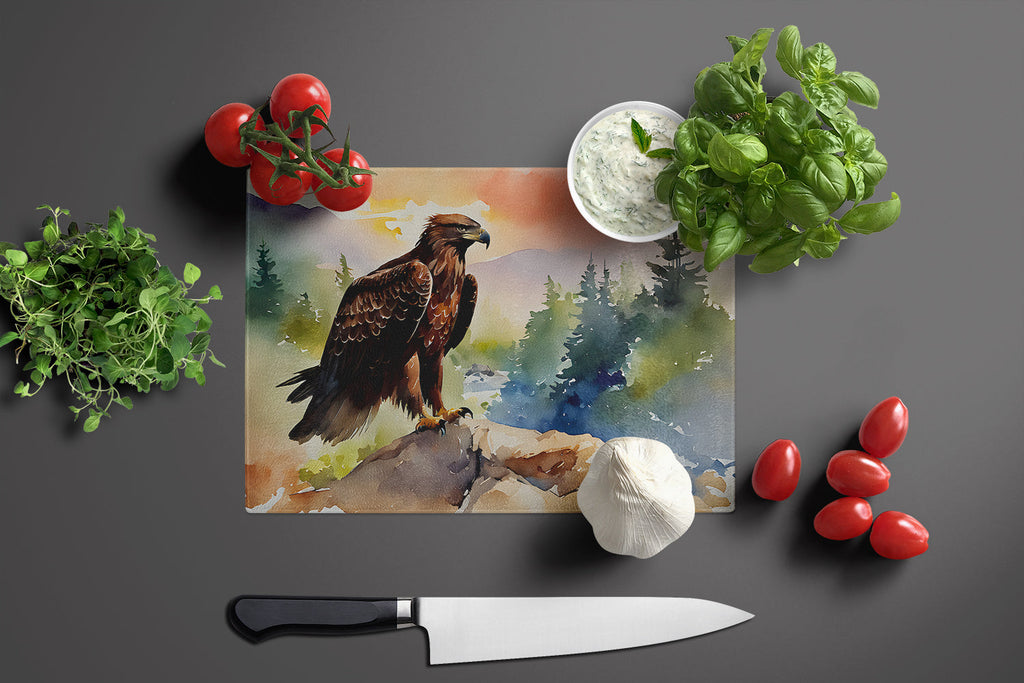 Bald Eagle Perched Mountain Landscape Cutting Board Tempered Glass Kitchen Cutting Surface, Heat Resistant Chopping, Non-Slip Feet, Food Prep & Serving