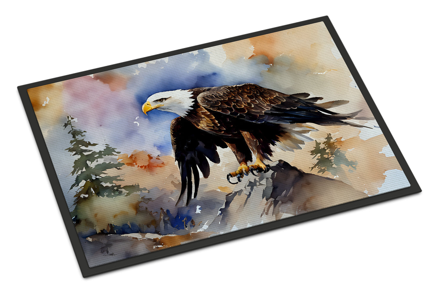 Bald Eagle Perched Rock Wildlife Doormat Indoor Outdoor 24H X 36W Front Door Mat Rugs for Entryway, Non Slip Washable Low Pile,
