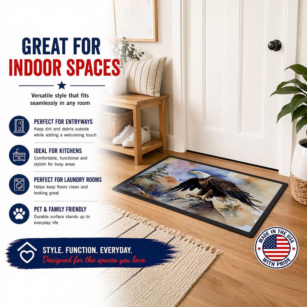 Bald Eagle Perched Rock Wildlife Doormat Indoor Outdoor 24H X 36W Front Door Mat Rugs for Entryway, Non Slip Washable Low Pile,