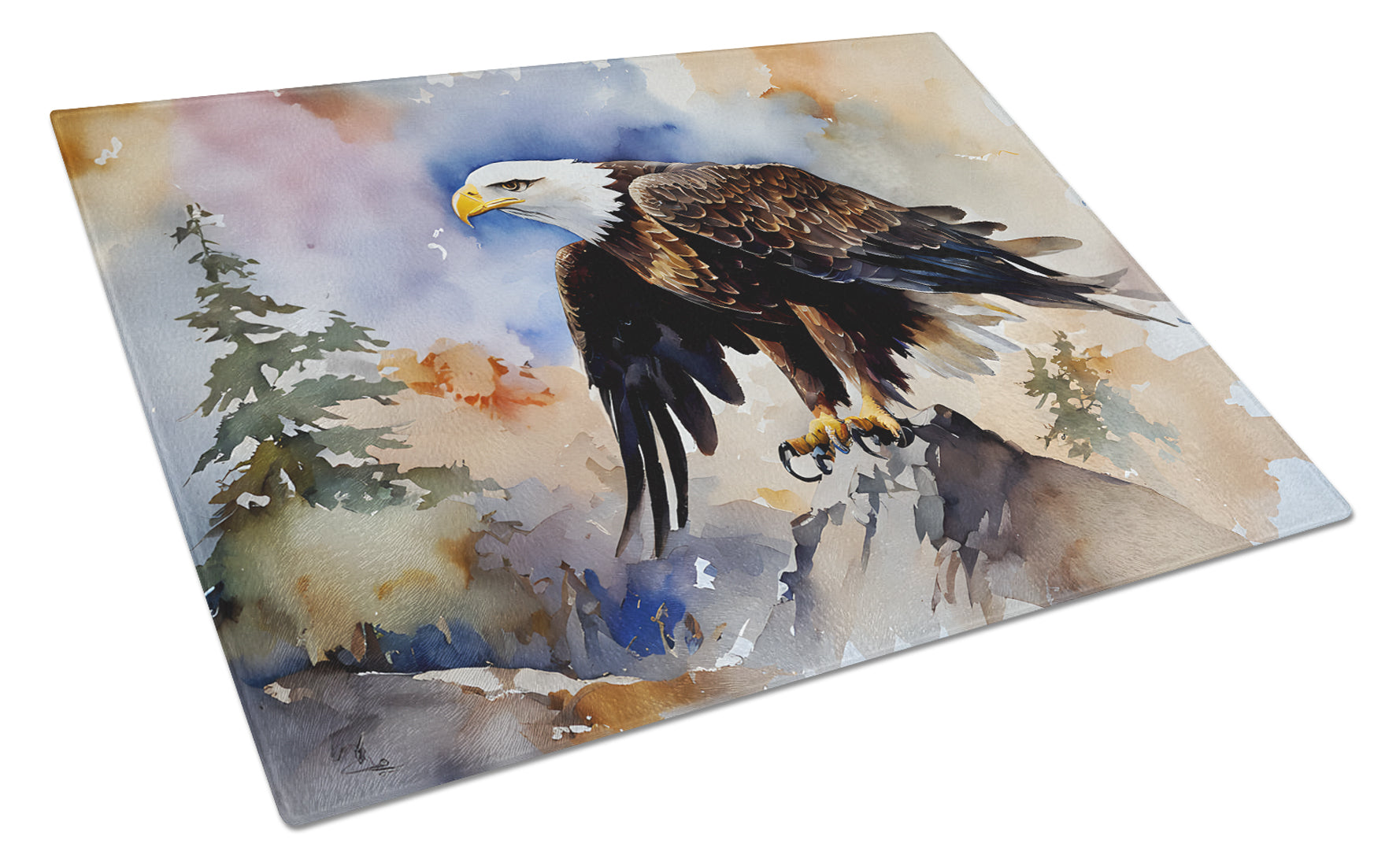 Bald Eagle Perched Rock Wildlife Cutting Board Tempered Glass Kitchen Cutting Surface, Heat Resistant Chopping, Non-Slip Feet, Food Prep & Serving