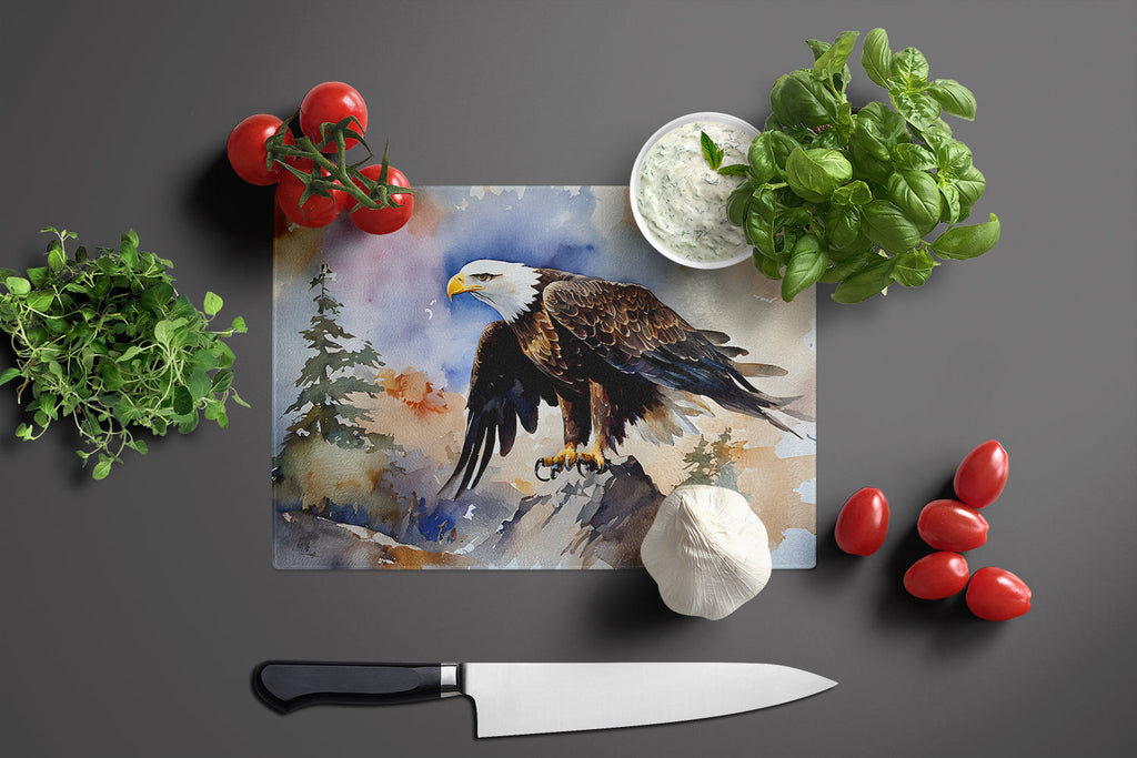 Bald Eagle Perched Rock Wildlife Cutting Board Tempered Glass Kitchen Cutting Surface, Heat Resistant Chopping, Non-Slip Feet, Food Prep & Serving