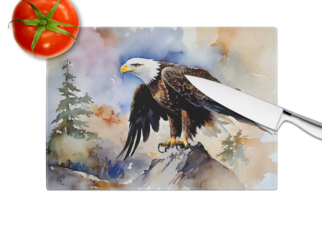 Bald Eagle Perched Rock Wildlife Cutting Board Tempered Glass Kitchen Cutting Surface, Heat Resistant Chopping, Non-Slip Feet, Food Prep & Serving