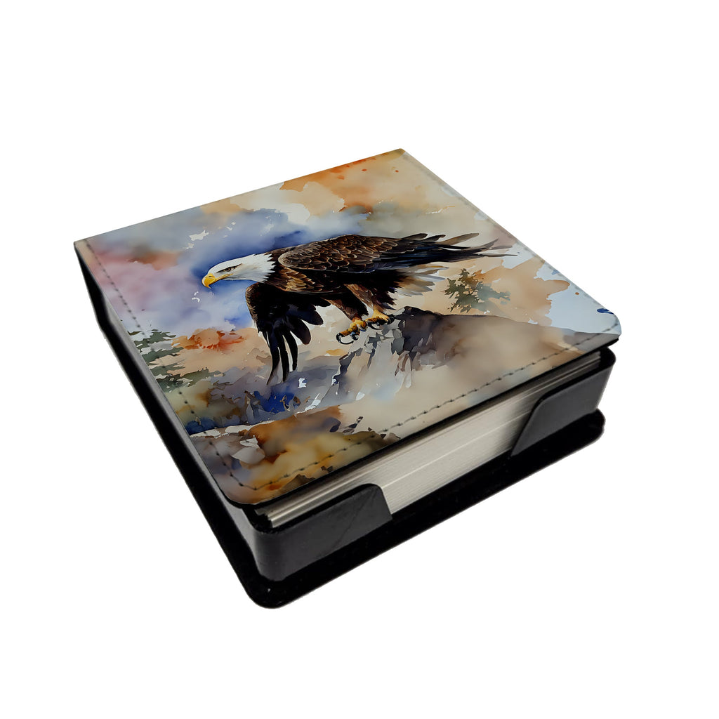 Bald Eagle Perched Rock Wildlife PU Leather Note Paper Holder with Artist-Designed Cover, Desk Accessory, Office Gift