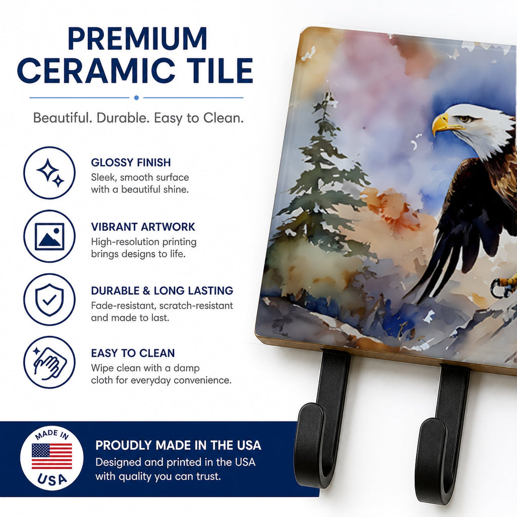 Bald Eagle Perched Rock Wildlife Leash or Key Holder Wall Hooks, Coat Rack Wall Mount, for Hanging Keys, Towels, Aprons, Leashes