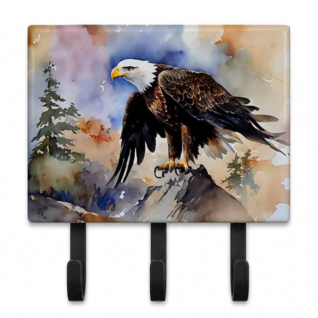 Bald Eagle Perched Rock Wildlife Leash or Key Holder Wall Hooks, Coat Rack Wall Mount, for Hanging Keys, Towels, Aprons, Leashes