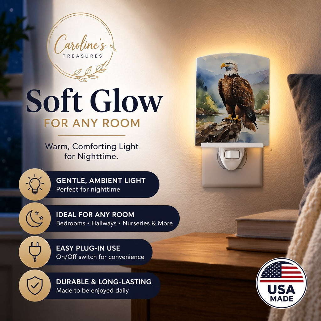 Bald Eagle Mountain Scene Ceramic Night Light Compact, UL-Certified, Ideal for Bedroom, Bathroom, Nursery, Hallway, Kitchen, 6x4x3, Multicolor