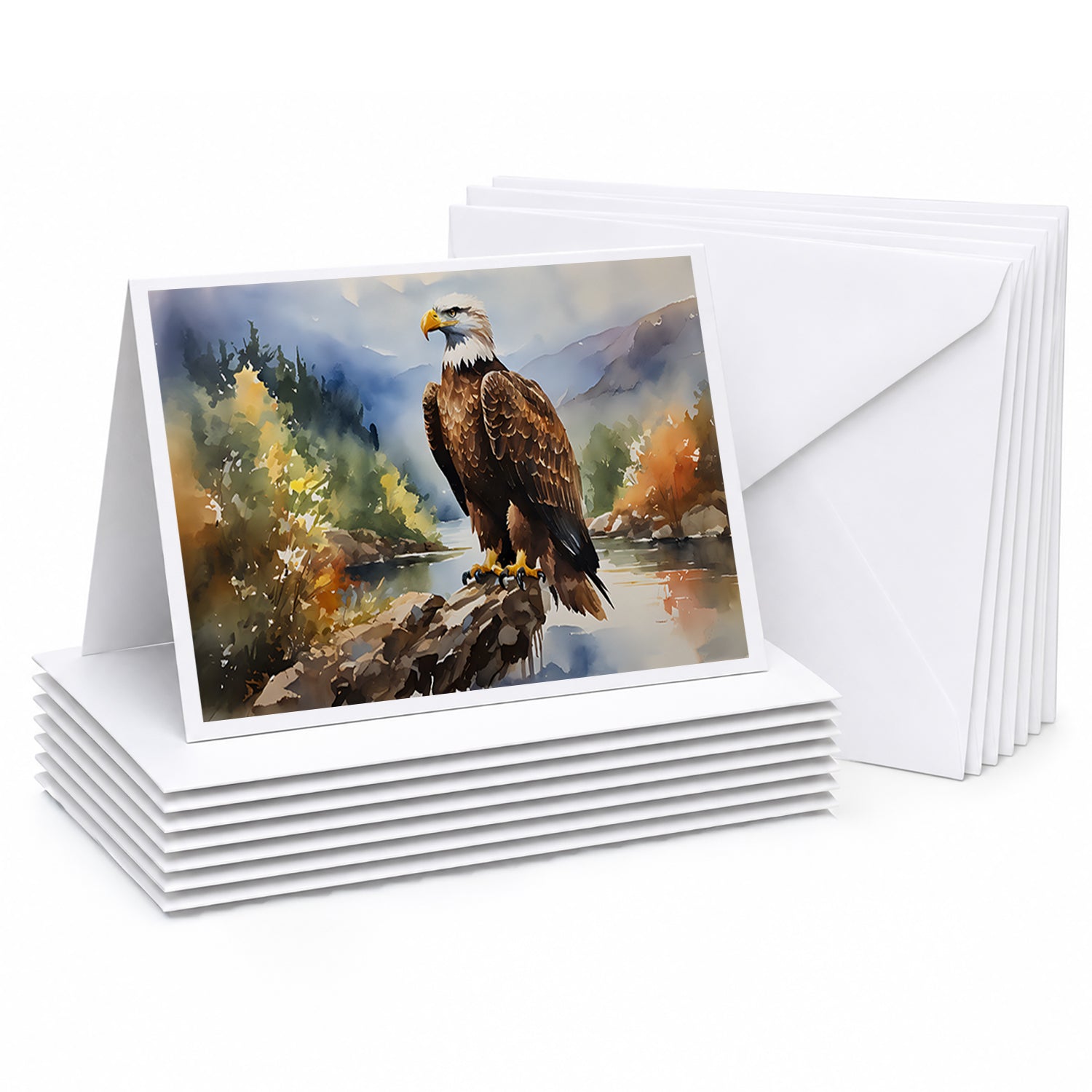 Bald Eagle Mountain Scene Greeting Cards Pack of 8 Blank Cards with Envelopes Whimsical A7 Size 5x7