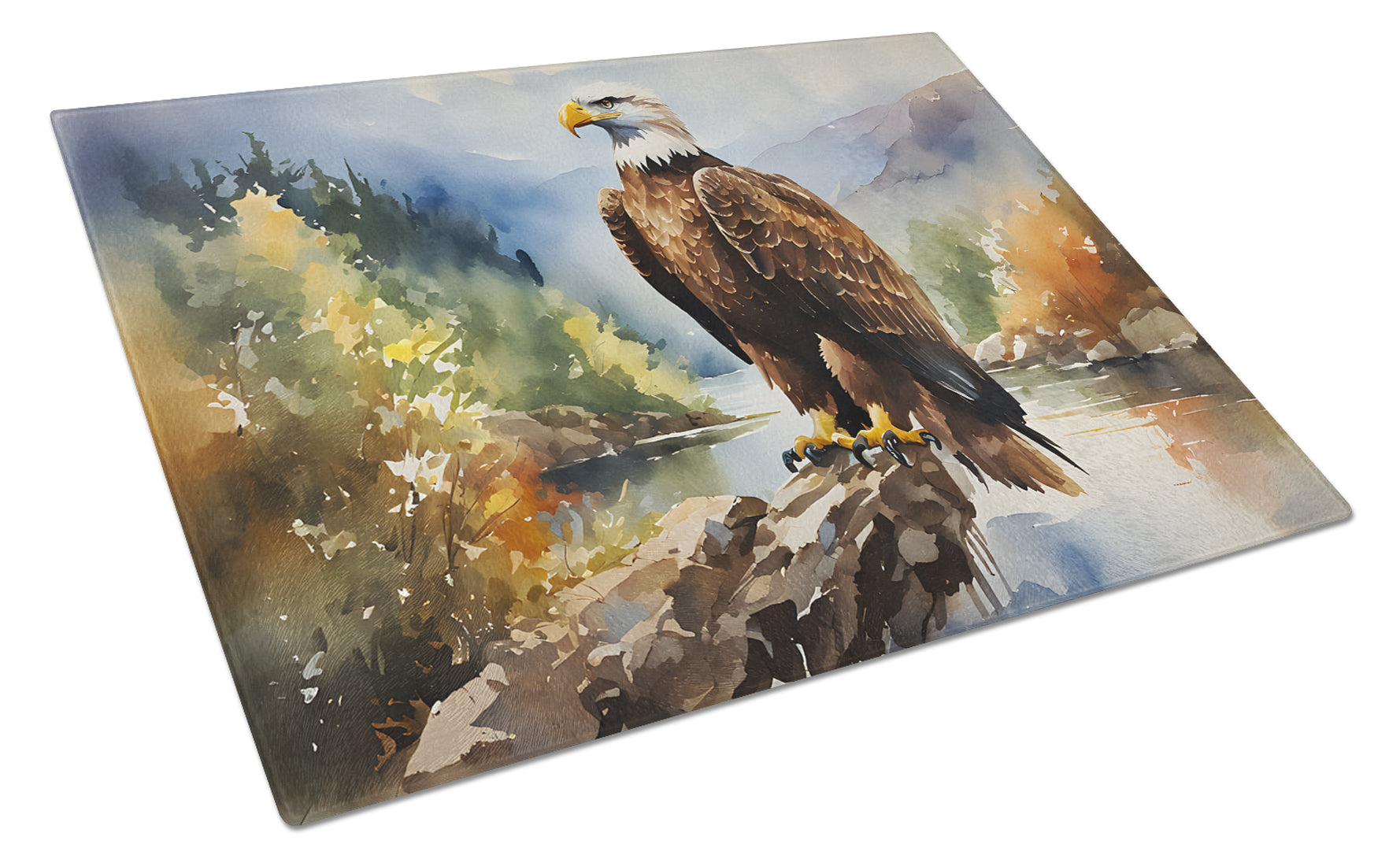 Bald Eagle Mountain Scene Cutting Board Tempered Glass Kitchen Cutting Surface, Heat Resistant Chopping, Non-Slip Feet, Food Prep & Serving