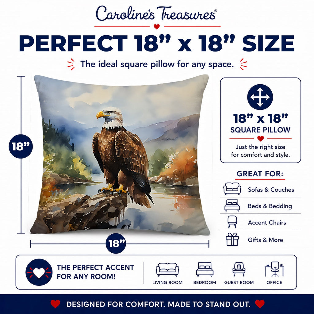 Bald Eagle Mountain Scene Decorative Throw Pillow 18x18 Indoor Outdoor Accent Cushion, Fabric Cover with Insert for Sofa, Bed, Porch & Living Room