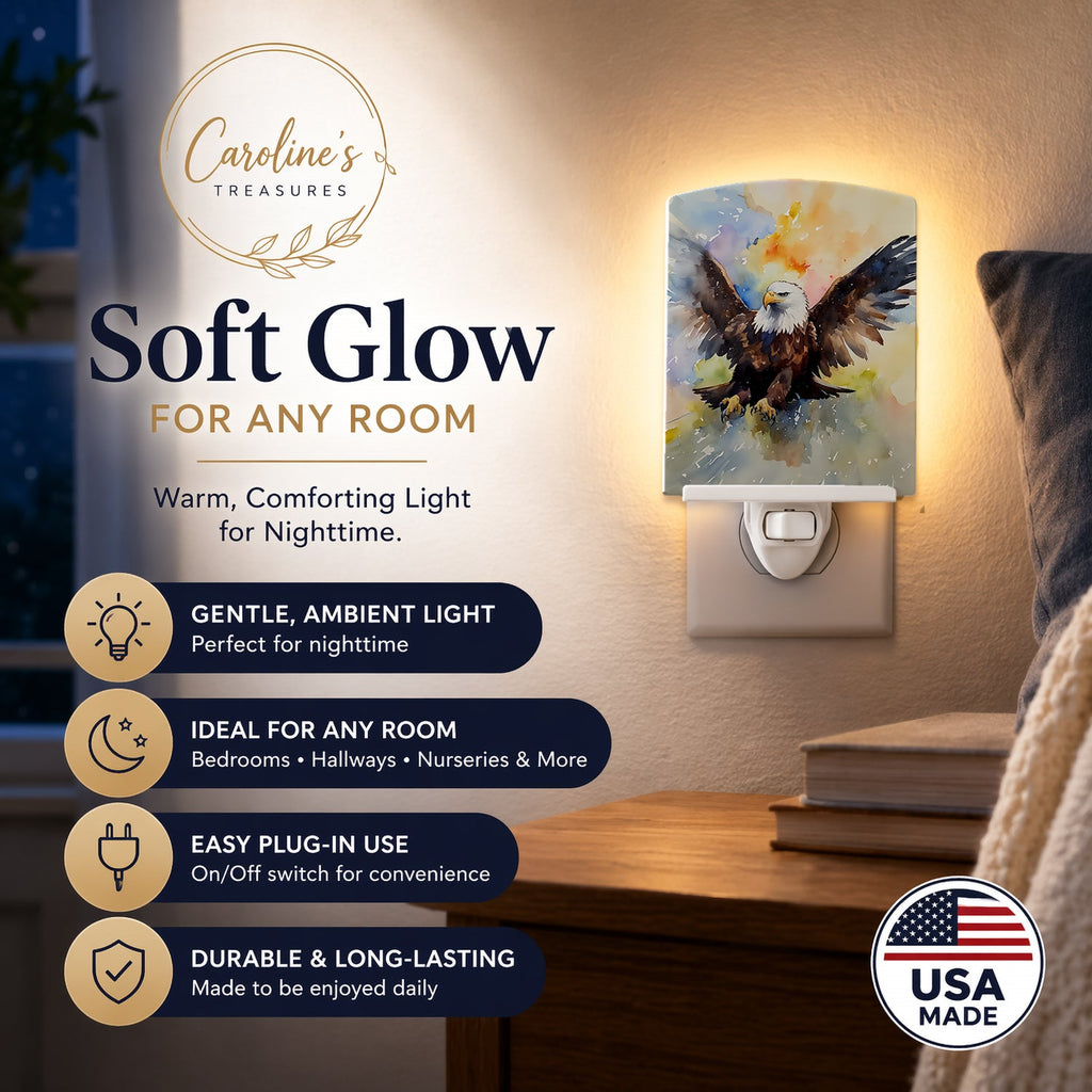 Bald Eagle Flying Wings Spread Ceramic Night Light Compact, UL-Certified, Ideal for Bedroom, Bathroom, Nursery, Hallway, Kitchen, 6x4x3, Multicolor