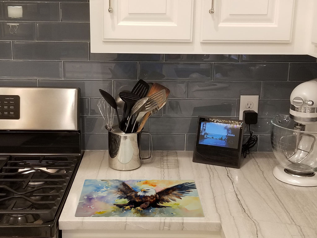 Bald Eagle Flying Wings Spread Cutting Board Tempered Glass Kitchen Cutting Surface, Heat Resistant Chopping, Non-Slip Feet, Food Prep & Serving
